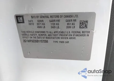 2013 Chevrolet Impala Ls from USA, damaged, VIN 2G1WF5E35D1157356